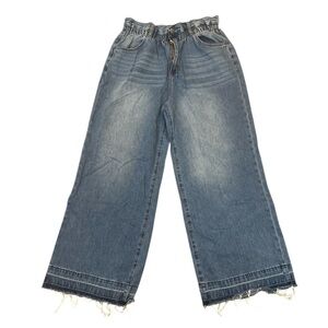 Ceros Billie Wide Leg Paper Bag Jeans Raw Hem Medium Wash Size 31